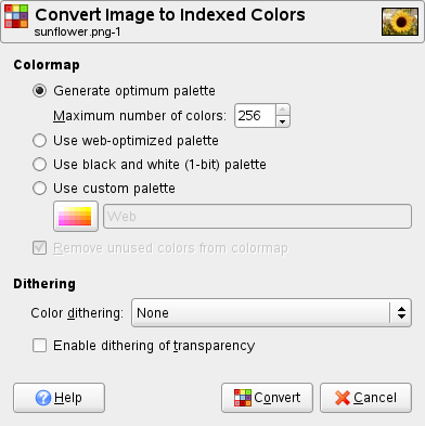 Dialog Change to Indexed Colors
