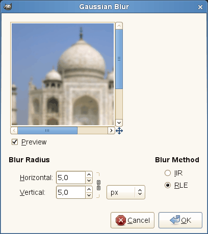 Gaussian filter parameters settings