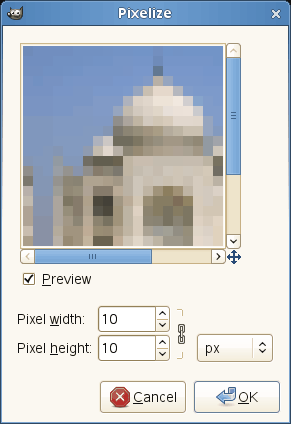 Pixelize filter options