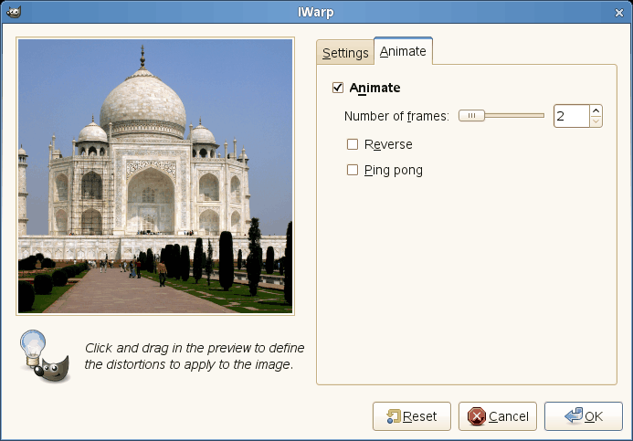 IWarp filter options (Animation tab)