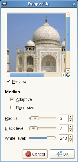 Despeckle filter options