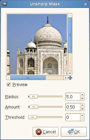 Unsharp Mask filter options
