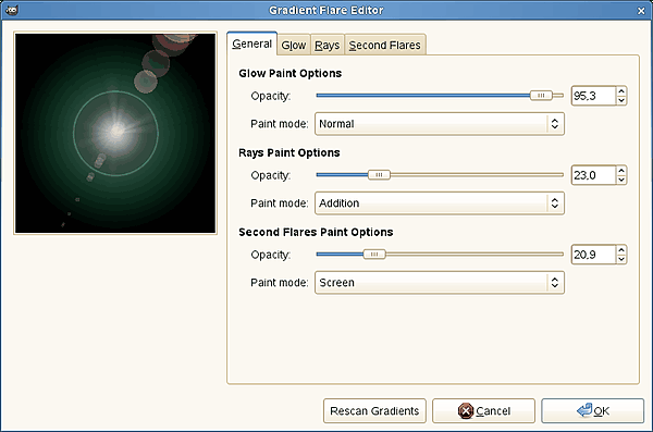 Gradient Flare Editor options (General)