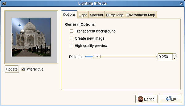 Lighting filter options