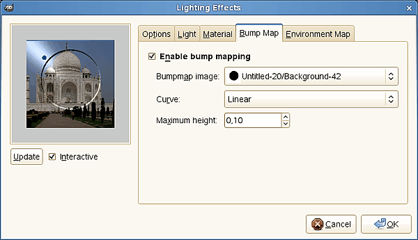 Lighting filter options (Bump Map)
