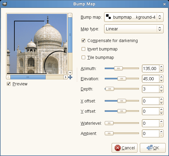 Bump Map filter options