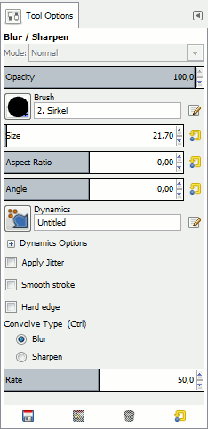 Tool Options for the Blur/Sharpen tool