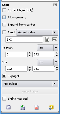 Tool Options for the Crop tool