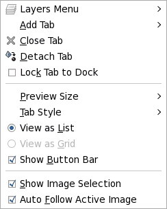 The Tab menu of the Layers dialog.